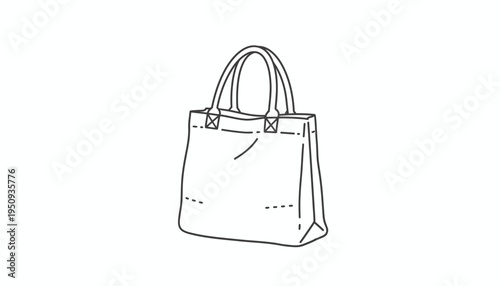 Simple Line Drawing of a Tote Bag, Minimalist Handbag Icon, Outline Sketch of a Shopping Bag