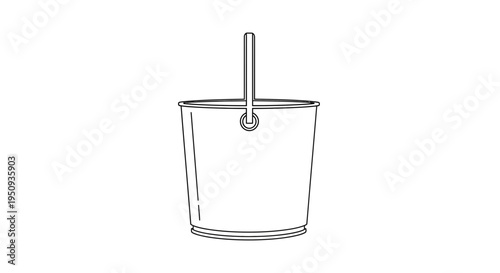 Simple Line Drawing of an Empty Metal Bucket with a Handle