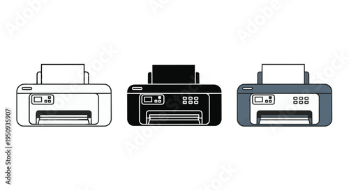 Three different colored printers side by side
