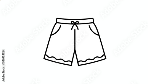 Simple Line Drawing of Beach Shorts with Drawstring and Pockets