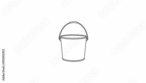 Simple Line Drawing of an Empty Metal Bucket with Handle