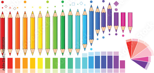 Color Spectrum Colored Pencil Set with Gradient Rainbow Palette Swatches and Drawing Tools for Art Design Education Vector Illustration