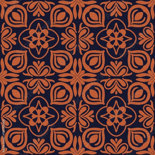 seamless floral pattern, orange, navy blue, tile
