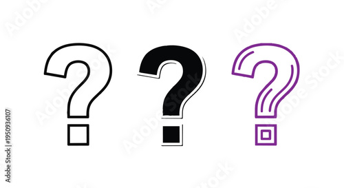 Three colorful question marks in different styles and colors