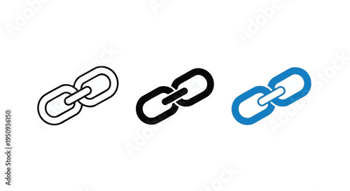 Three chain link icons in black, white, and blue on a for connection concepts