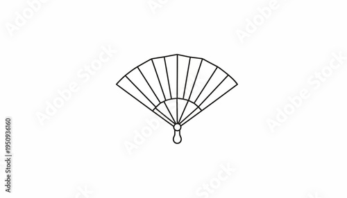 Simple Line Art of a Traditional Japanese Folding Fan on White Background