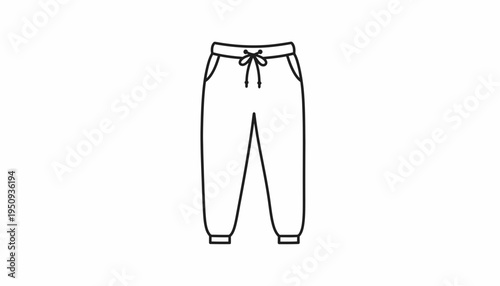 Simple Line Drawing Icon of Jogger Pants with Drawstring and Pockets