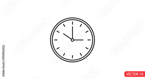 Simple line drawing of a clock face showing time, minimalist design, vector illustration