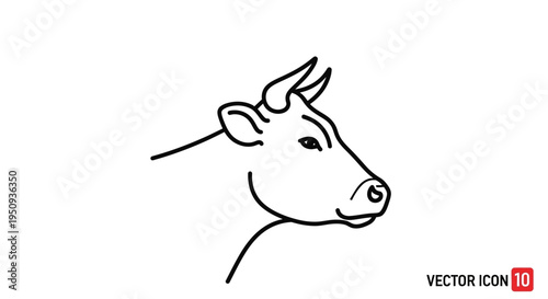 Simple Line Drawing of a Cow Head, Minimalist Farm Animal Icon