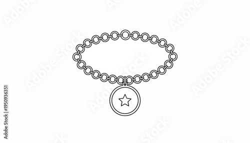 Simple Line Drawing of a Dog Collar with a Star Charm