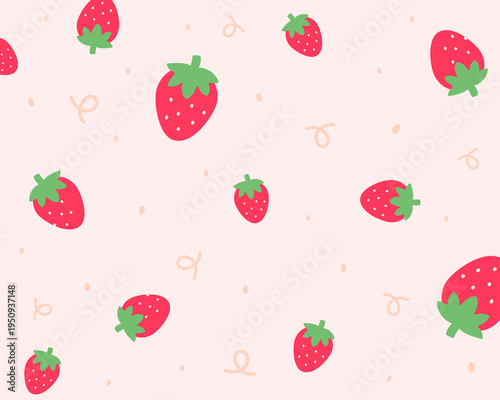 Strawberry seamless pattern. Cute red strawberries on light pink background. Sweet berry theme. Seamless vector pattern.