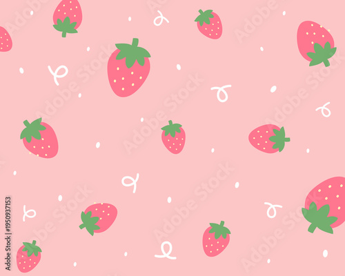 Strawberry seamless pattern. Pastel-colored strawberries on pink background. Soft playful fruit style. Seamless vector pattern.