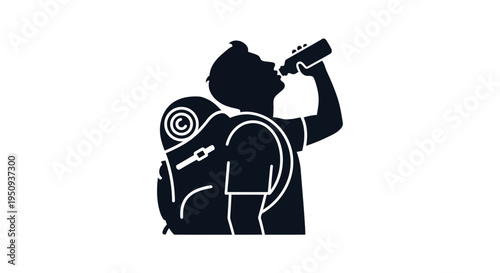 Man with Backpack Drinking Water.