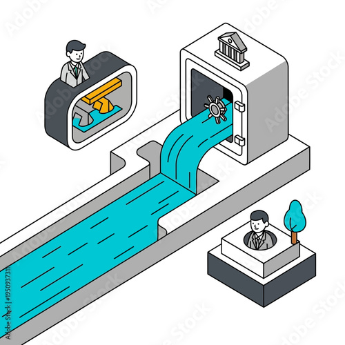 Money flows from bank to investor.