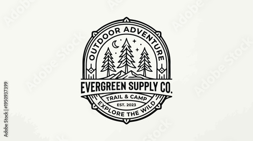 Minimalist Outdoor Company Logo with Pine Trees Vintage Badge Design