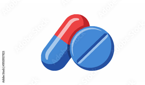 Red Blue Capsule and Tablet Pill Vector Medical Illustration Pharmaceutical Symbol Isolated on White