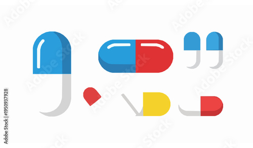 Capsule and Pill Medical Vector Icon Flat Pharmaceutical Symbol Isolated on White