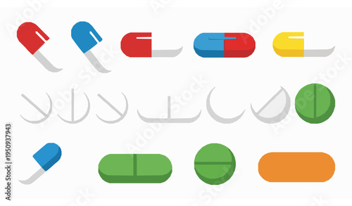 Assorted Pharmaceutical Pills Capsules and Tablets Vector Medical Illustration