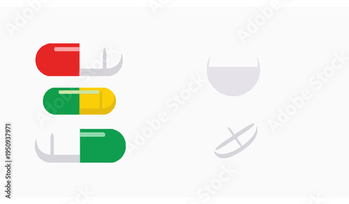 Medical Pills Capsule and Tablet Flat Vector Icon Healthcare Symbol Isolated on White