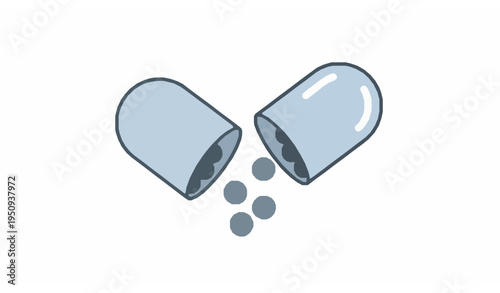 Open Capsule Pill Flat Icon Vector Medicine Drug Symbol Isolated on White