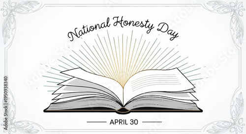 National honesty day april 30th open book with sunburst symbolizing truth and integrity