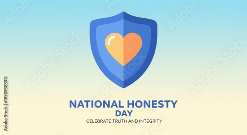 National honesty day concept with shield and heart on blue and yellow background