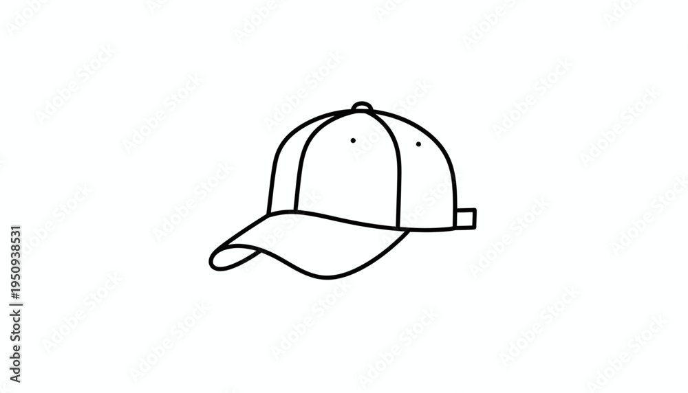 Fototapeta premium Simple Line Art Icon of a Baseball Cap, Minimalist Headwear Design