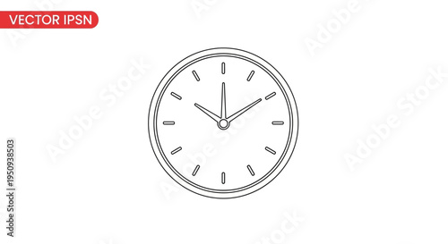 Simple Line Art Clock Face Icon, Time Concept, Minimalist Design