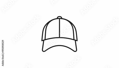 Simple Line Art Icon of a Baseball Cap, Minimalist Headwear Graphic