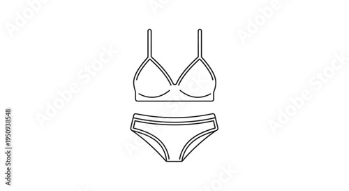 Simple Line Art Icon of a Bikini Set on White Background