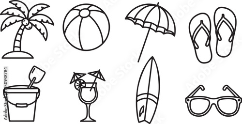 Assorted items commonly associated with a beach vacation Vector