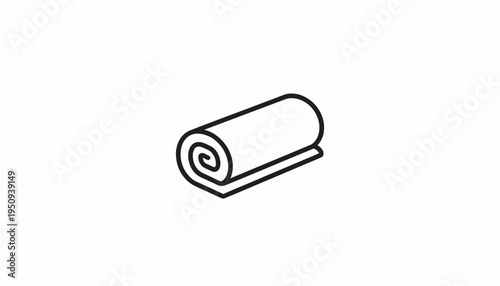 Rolled up towel or fabric icon, simple line art, isolated on white background