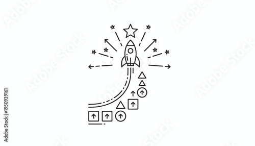 Rocket Launching Towards Star: Business Growth, Success, and Innovation Concept