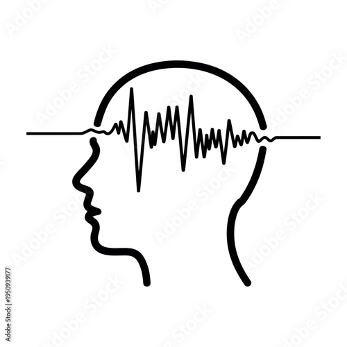 Vector of a human head with brain waves depicted as lines