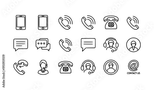 Phone Call Chat Line Icon Set Contact Us Communication Vector