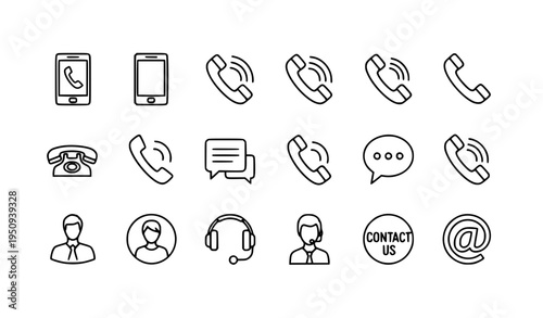 Phone Call Chat Line Icon Set Contact Us Communication Vector
