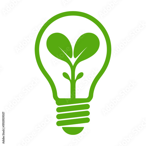 Green vector lightbulb with a growing plant inside symbolizing eco-friendly ideas.