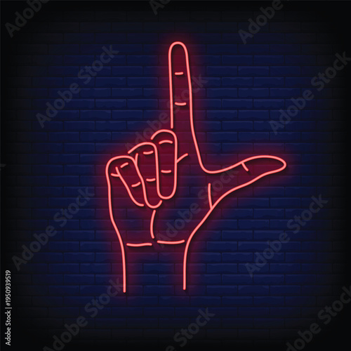 loser hand neon signboard with brick wall background vector