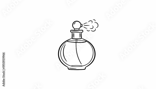 Perfume Bottle Spraying Fragrance Mist - Vintage Style Illustration