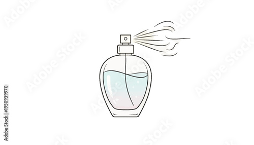 Perfume bottle spraying fragrance, elegant design, beauty and self-care concept, illustration