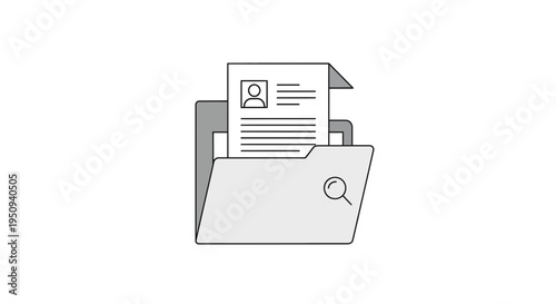 Open Folder with Document and Magnifying Glass Icon - Business Document Search Concept