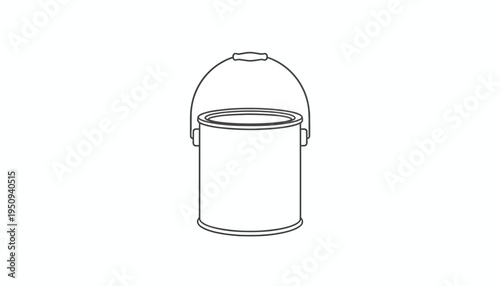 Open Paint Can with Handle, Simple Line Drawing, Isolated on White Background