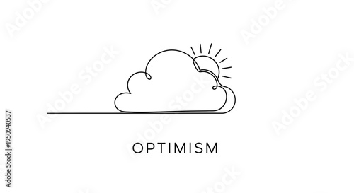 Optimism Concept: Sun Peeking Through Cloud with Minimalist Line Art