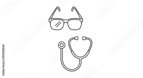 Optometrist Stethoscope and Glasses Icon Set, Medical Health Care Symbol