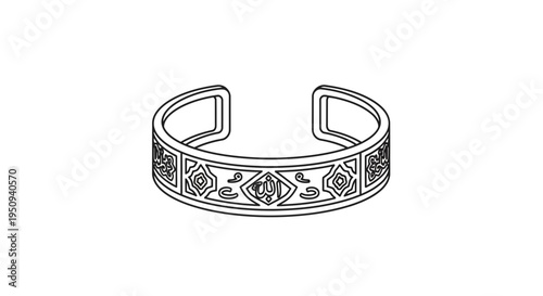 Ornate Cuff Bracelet with Geometric Pattern, Line Art Illustration