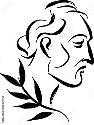 Minimalist Line Art Sketch of a Classic Poet with Laurel Wreath