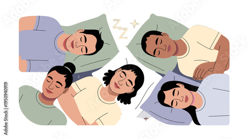 People sleeping on pillows illustration.