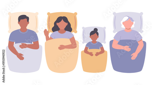 Family sleeping peacefully in their beds, illustrating rest and togetherness.