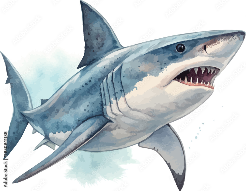 Obraz premium Watercolor Shark, Ocean Predator Clipart, vector illustration isolated on white background