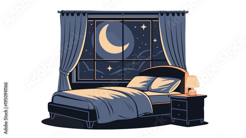 A serene bedroom scene at night.